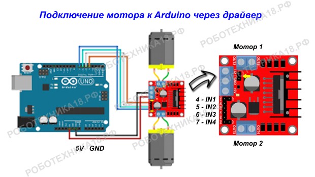 Подключение драйвера L293D: